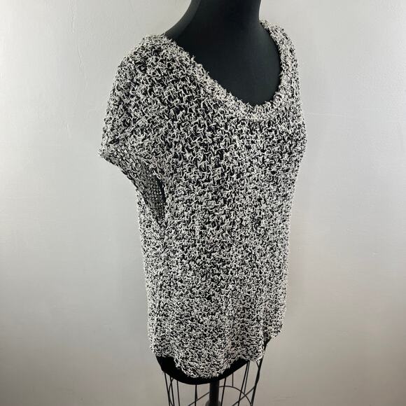 EILEEN FISHER Black White Short Sleeve Tufted Cotton Twist Pullover Sz Medium M - Picture 5 of 9